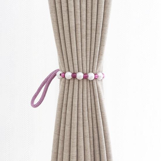 2Pcs Curtain Tiebacks with Pearls, Handmade Decorative Curtain Holdbacks Rope, Outdoor Farmhouse Tie Backs for Curtains, Curtain Holders for Drapes