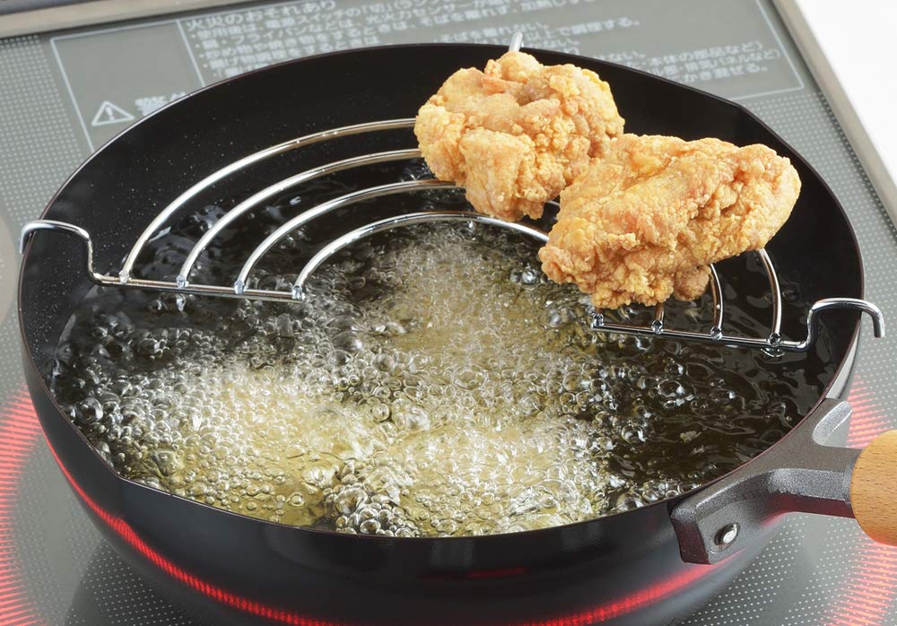 Yoshikawa Tempura Pan, 20cm, New Gourmet Power, Wooden Handle, Frying/Frying Pot, Black, SJ3169