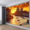 Golden Venice Landscape Tapestry, Canal Gondola Sunset European Architecture Wall Cloth, Soft Backdrop For Bedroom Home Space