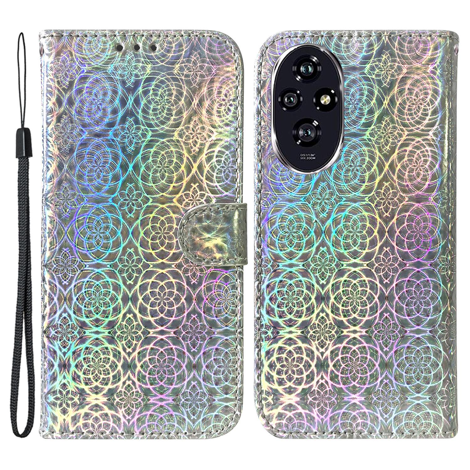 

For Honor 200 5G Stand Case Dazzling Flower Protective PU Leather Phone Cover Grey