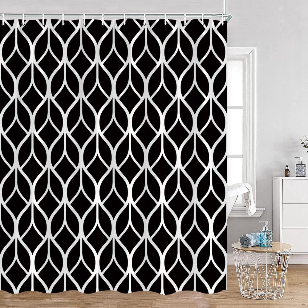 Abstract Geometric Pattern Shower Curtains Simple Minimalist Bthroom Decorations Polyester Fabric Bath Curtains with Hooks