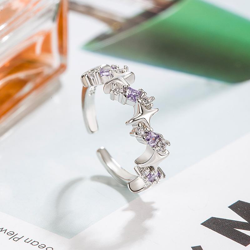 2023 Trendy Purple Diamond Heart Open Tritium Ring for Women - Retro Niche Design