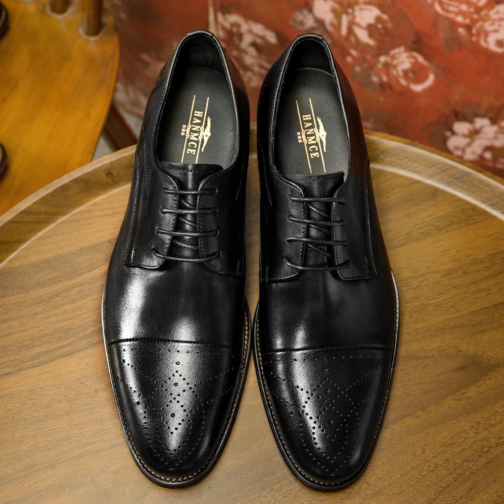 Three-joint casual low-top breathable cowhide men's shoes British wedding shoes