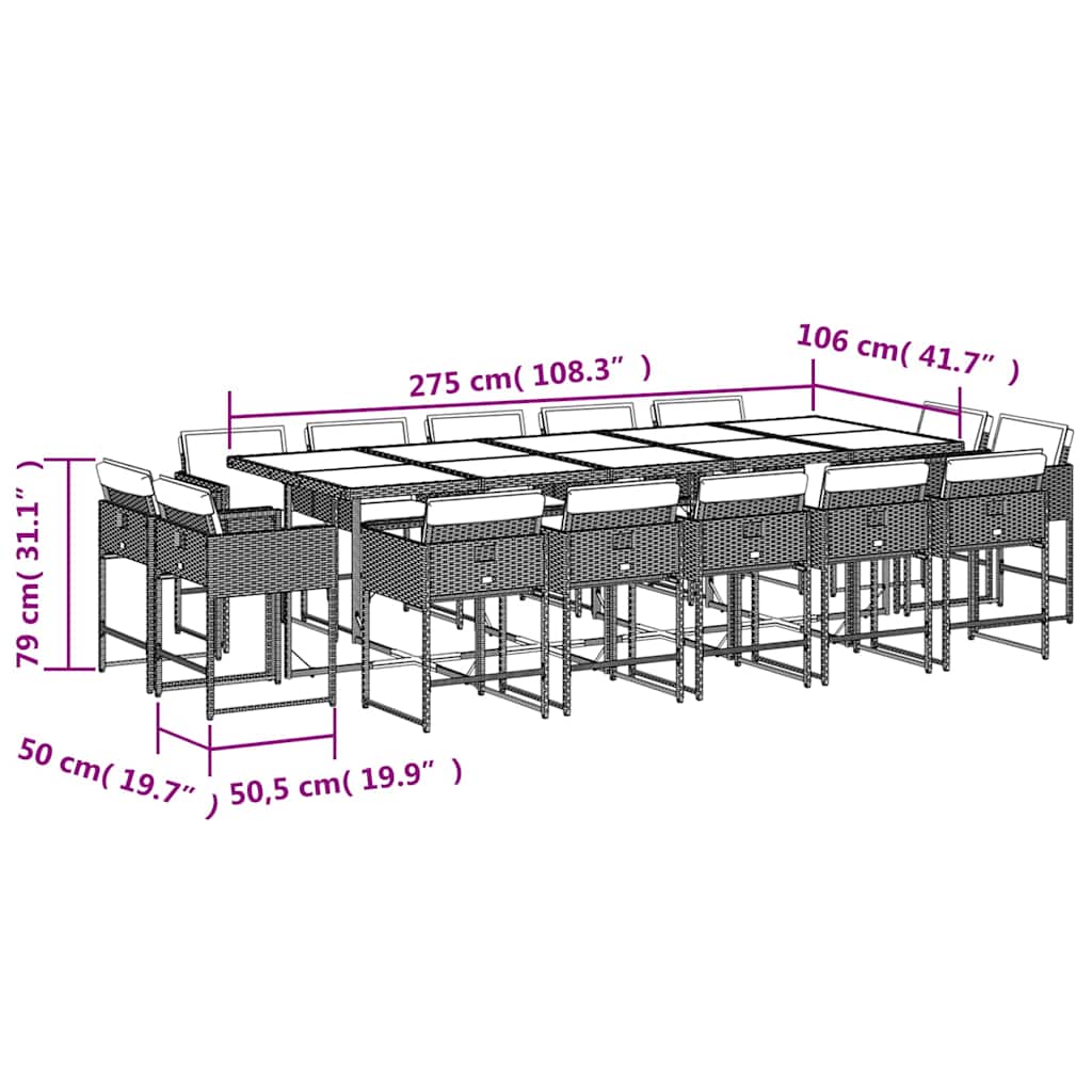 15 Piece Outdoor Dining Set with Cushions Light Grey Poly Rattan