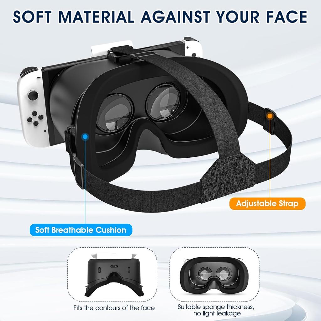 MVPTGRS VR Headset for Original Nintendo Switch & Switch OLED Model Upgraded, Virtual Reality Glasses with Adjustable HD Lenses and Comfortable Head