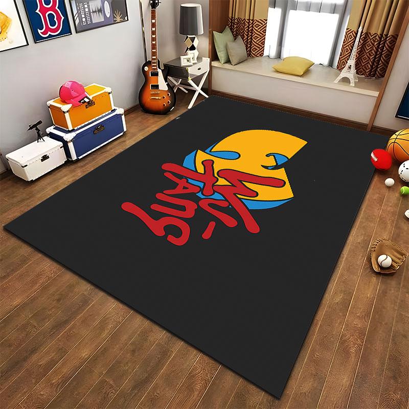 Wu-Tang Clan Yellow W Logo Red Graffiti Rug, Yellow Red Hip Hop Logo Style Design, Home Decor, Cozy Floor Accent, All Seasons Gift