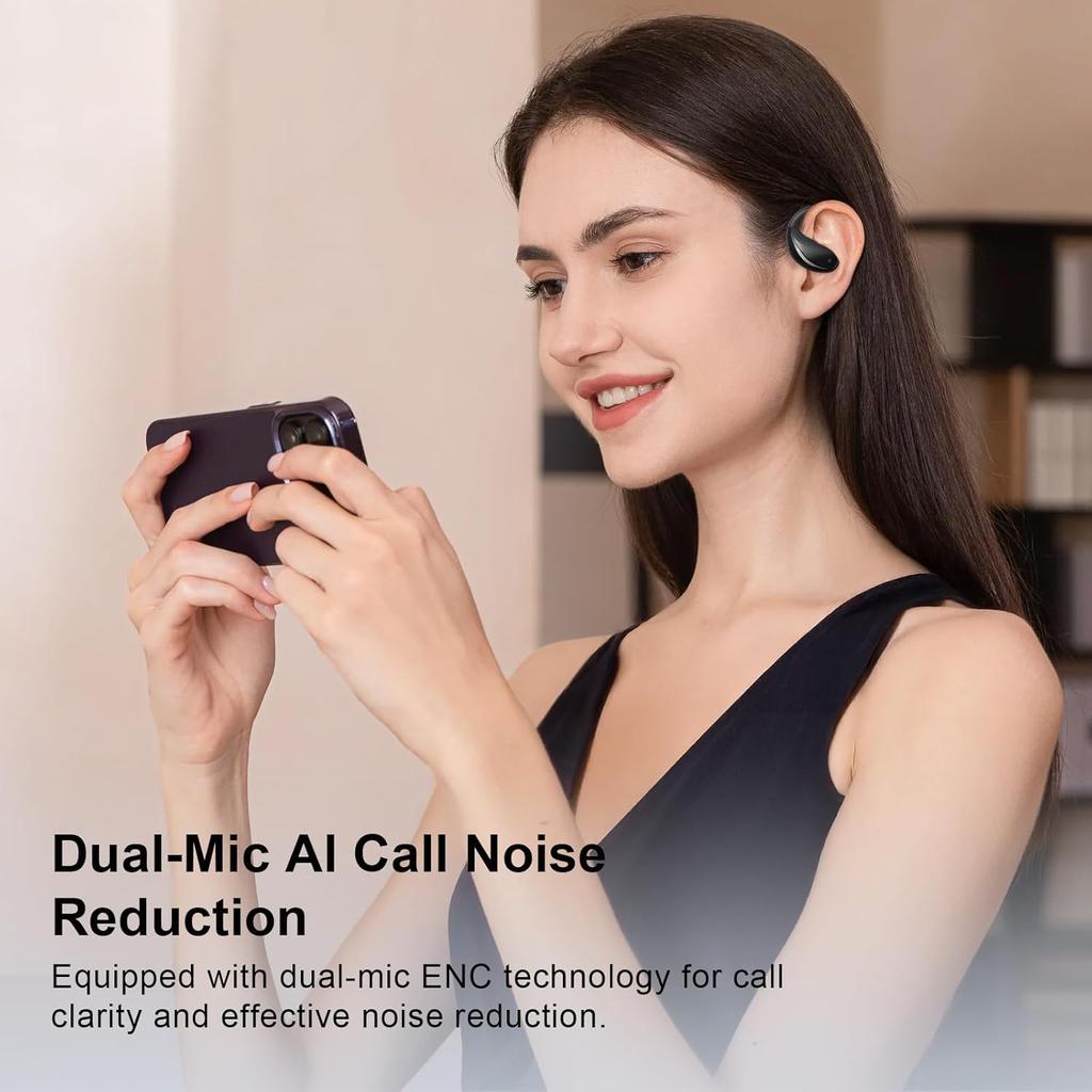 Open Ear Clip Wireless Earbuds Bluetooth 5.4 Headphones Open Ear Built-in Mic, IPX5 LED Display Charging Case,Ear Hooks Earphones for Running Fitness