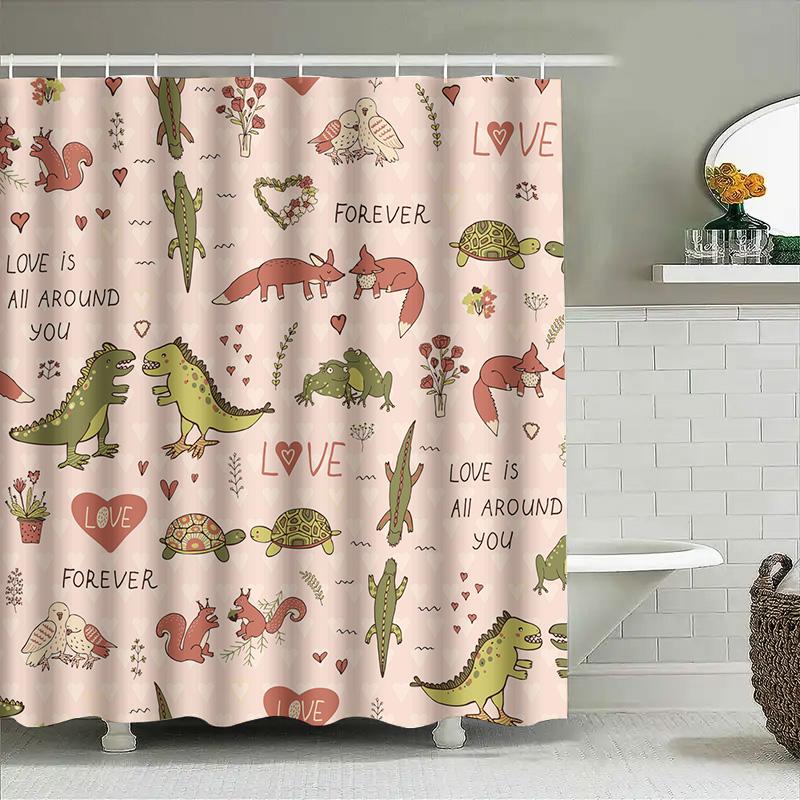 

Whimsical Animal Print Shower Curtain Pink Love Theme With Forever Hearts Decorative Bath Liner For Bathroom Size 69 X 72 Inches W60H190(CM)-1 Pcs