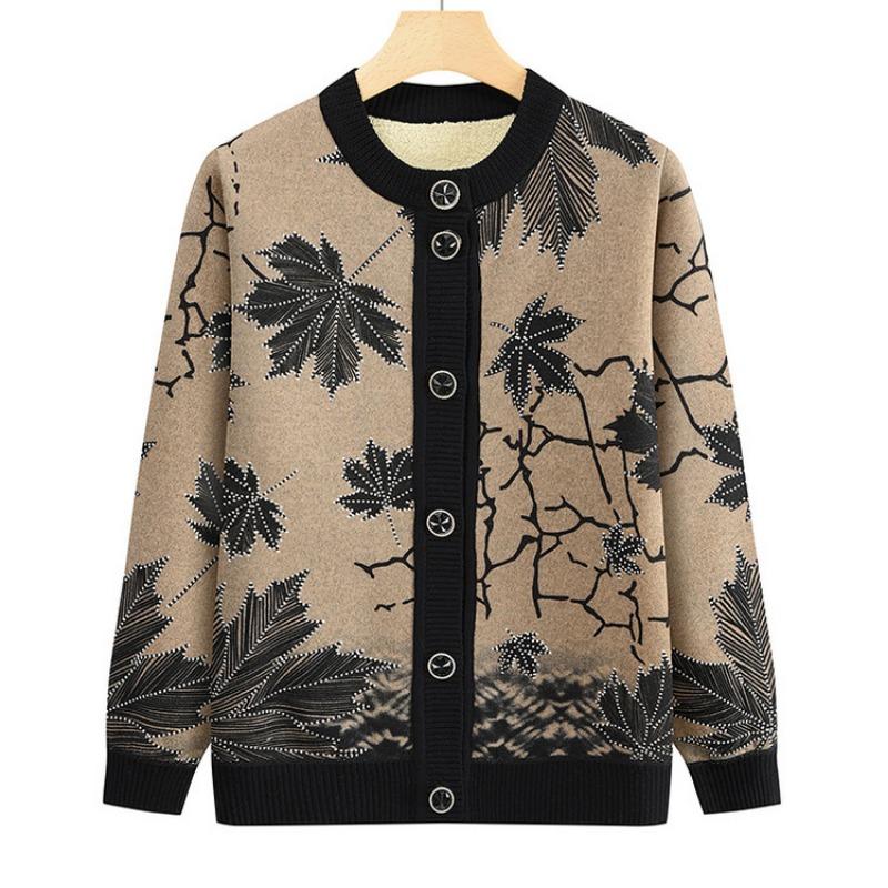 Mom cardigan on clothes medium and old women's clothing loose fleece jacket autumn and winter knitted sweater warm casual jacket