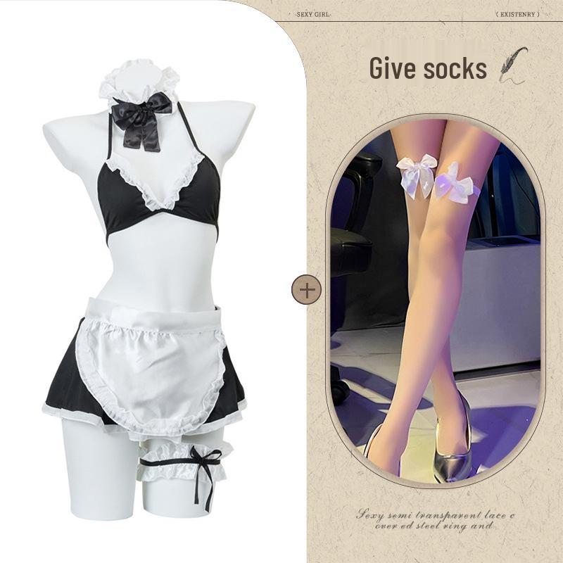 Night Listen Lingerie: Sexy See-Through Maid Role Play Set with Open Crotch, 3-Piece Women's Temptation Uniform