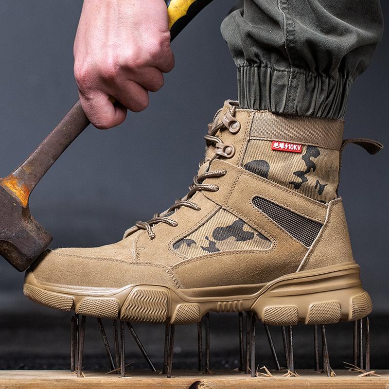 Men Work Boots Safety Shoes Anti-puncture Safety Boot Work Steel Toe Shoes Indestructible Outdoor Desert Combat Boots Protective