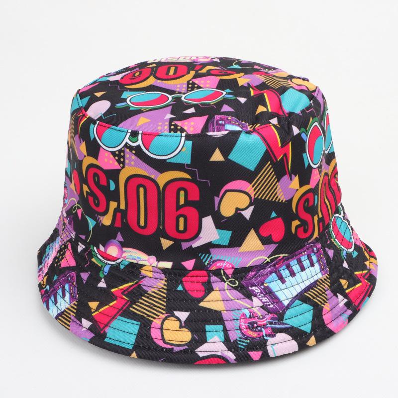 Retro Cartoon Double-Sided Bucket Hat, 80s/90s Style, Versatile Sun Protection for Outdoor Wear