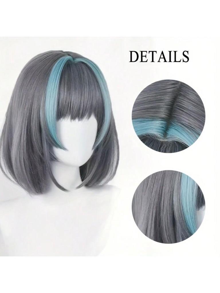 Peruca Cheshire Blue Route COS Cinza Escuro Pick Tingimento Cabelo Sintético Resistente a Altas Temperaturas Adequado para Fantasias Adereços Jogos Fantasias Fotografia