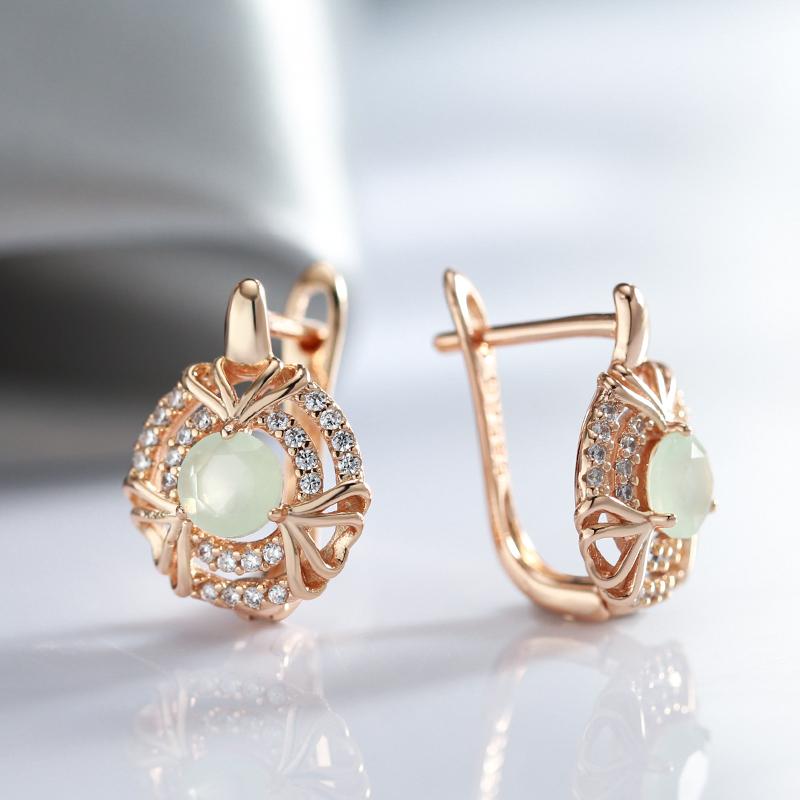 Trendy Green Natural Zircon Drop Earrings For Women Rose Gold Color Unusual Geometry Bride Earrings Wedding Jewelry