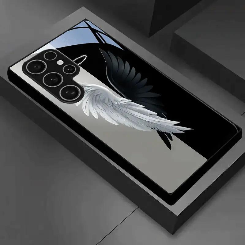 Men's new European and American dark angel wings Samsung s25ultra mobile phone case S23 plus glass case