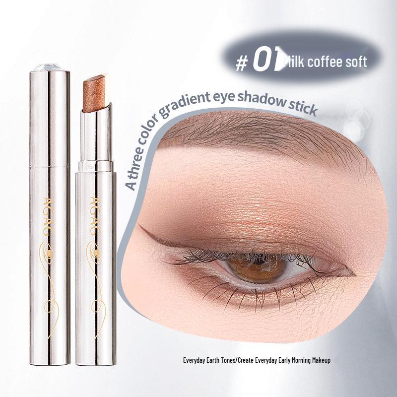 AGAG Three-Color Gradient Eyeshadow Stick: Easy One-Stroke Makeup with Pearlescent and Glitter Finish.