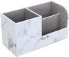 KINGFOM PU Leather Desk Stationery Organizer with Storage and Remote Control Holder Gray Marble Box, Pen/Pencil Stand, (Small, Pattern)