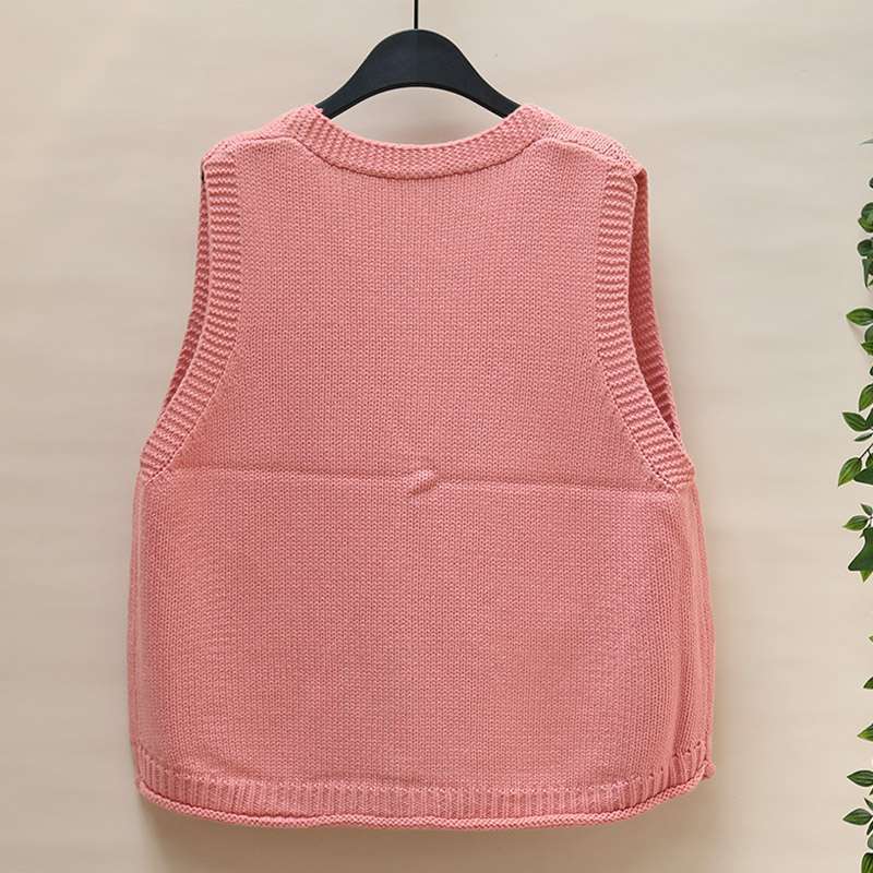 Women's Knitted Vest with Kitten and Fish Embroidery Loose Cardigan Top