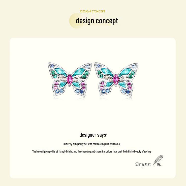 Silver Ziyun S925 Sterling Silver Colorful Butterfly Earrings for Women - Spring Design