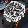LIGE Men Wristwatches Creative Square Watch for Man Sports Chronograph Luminous Date Clock Top Brand Luxury Hollow Watch Men