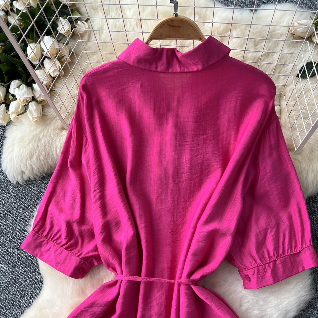 Sexy Chic Polo-Neck Single Breasted Ruffle Dress Elegant Korean Fashion Slim Summer Vintage Sweet Dresses