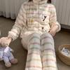 Vernis Thickened Coral Fleece Women's Pajamas Autumn and Winter Snow Concubine Fleece Striped Printed Warm Zipper Loungewear Set