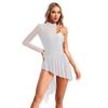 Womens Asymmetrical Lyrical Dancewear Long Sleeve Spaghetti Straps Patchwork Irregular Hem Dresses