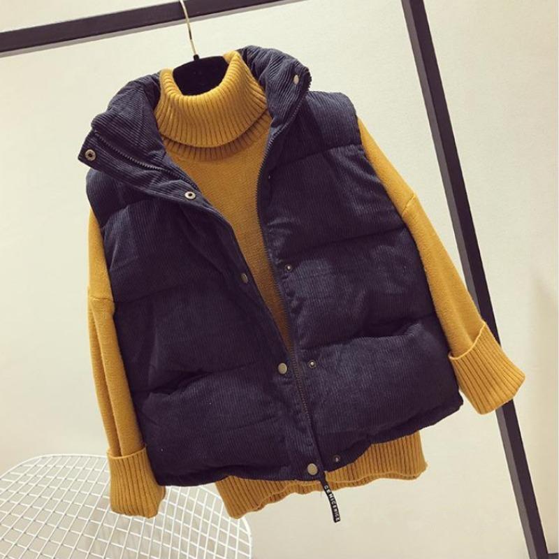 

Корейская версия свободная куртка из хлопка, жилет, женский жилет, куртка вельветовая короткая L чёрный