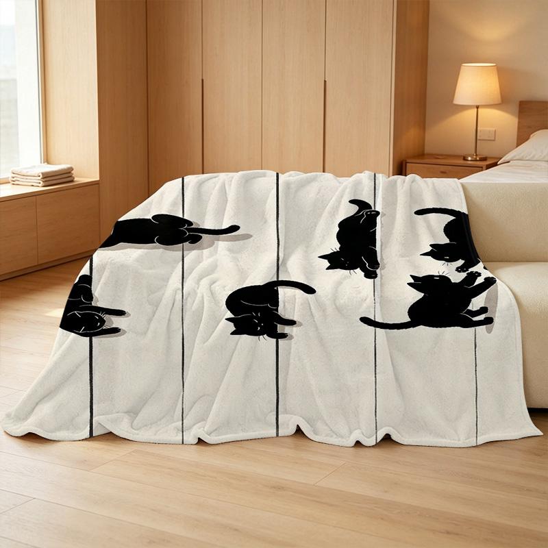 Black Cat Series Flannel Throw Blanket | Ultra Soft, Warm & Cozy, Machine Washable, Perfect for Home, Office Naps, Halloween & Christmas