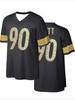 American Football Jersey Letter Print Soccer Uniform No.90 Loose  ClothingTrend Classic Breathable Training Sweatshirt Moto