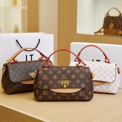 Nova bolsa feminina retrô cor contrastante pequena quadrada bolsa de mão com estampa de letras de alta qualidade bolsa de ombro único bolsa mensageiro