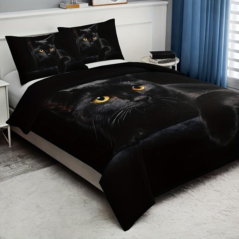 Duvet Cover Set Fashion 3D Black Cat Print All Season Bedding Set Soft Comfortable Duvet Cover, For Bedroom Guest Room