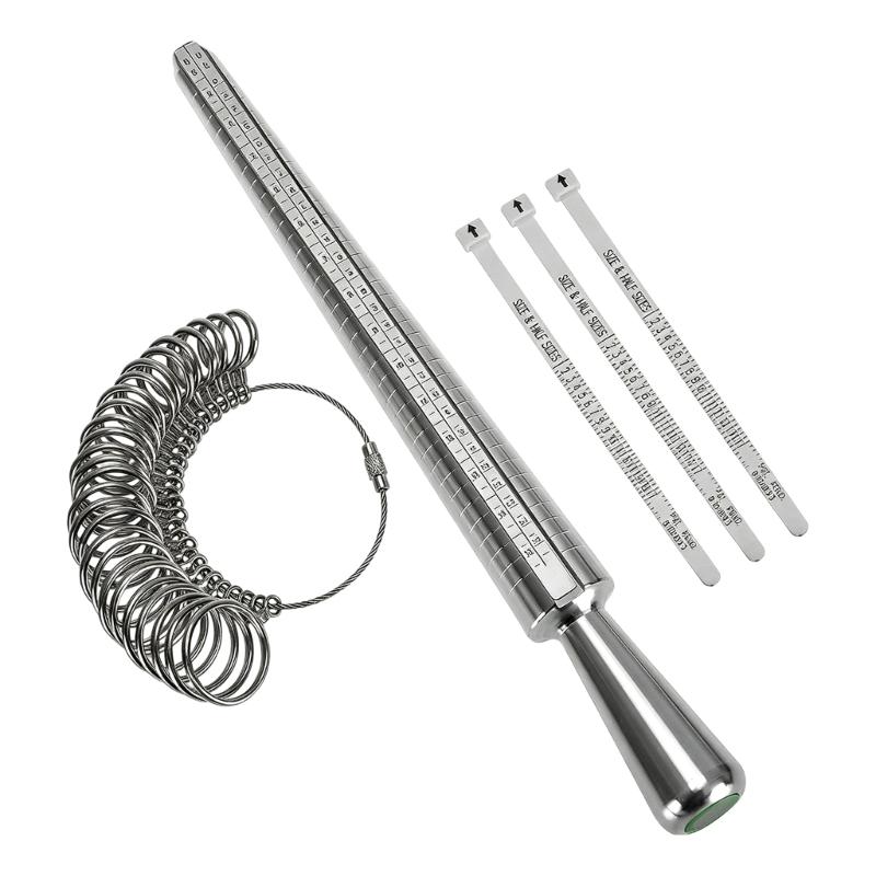 Mehrgrößen-Ringmaßband-Set mit nummeriertem Dorn und Messgeräten für Schmucktheke, Werkbank oder persönliche Ringgrößenprüfung