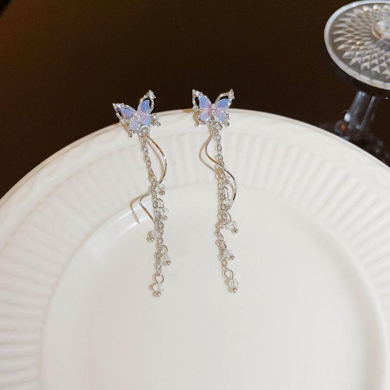 Cute Exquisite Shiny Butterfly Long Tassel Earrings Sweet Earrings Wedding Jewelry