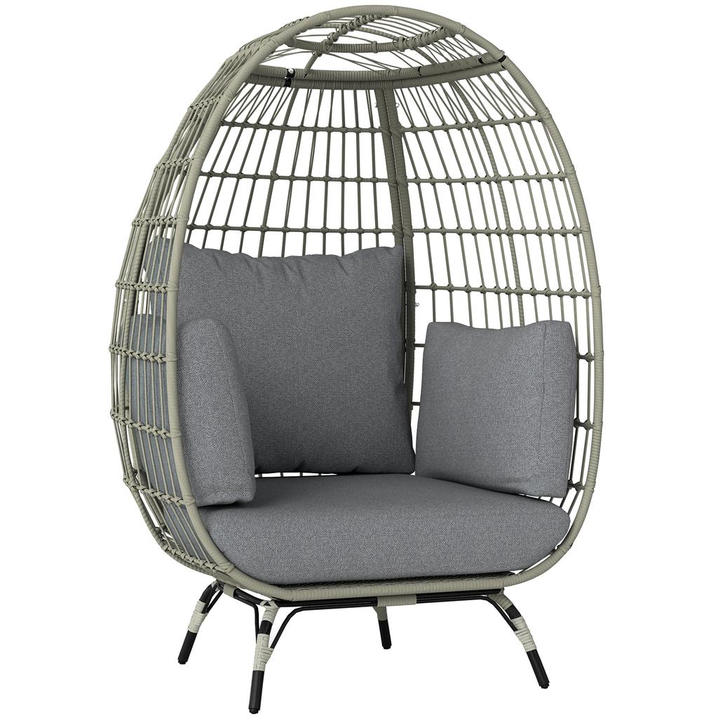 Rattan Egg Chair with Cushions and Pillows, Charcoal Grey