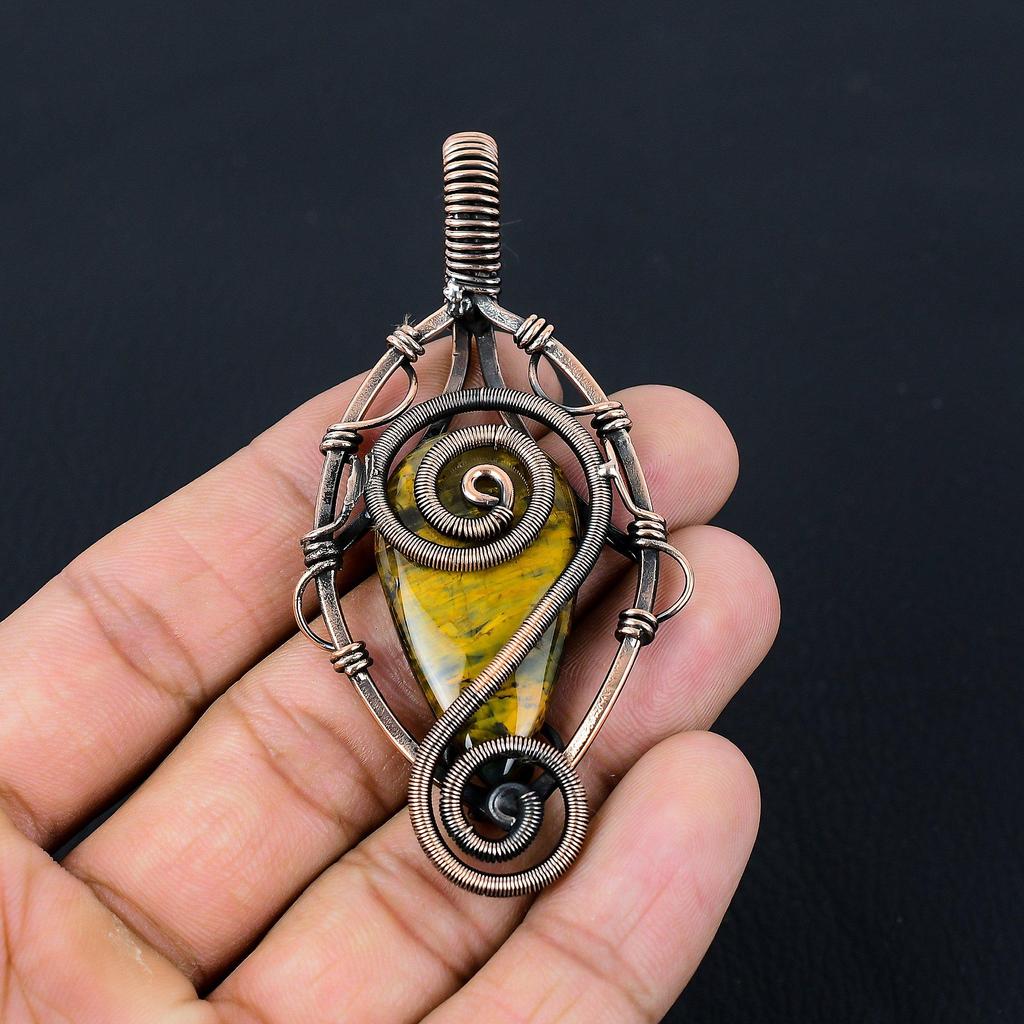 Neelite Gemstone Pure Copper Wire Wrapped Handmade Pendant Jewelry For Gift