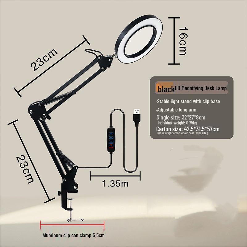 LED Long Arm Desk Lamp with Magnifying Glass – Cross-Border Eye Protection for Reading, Learning, Welding, and Repairs