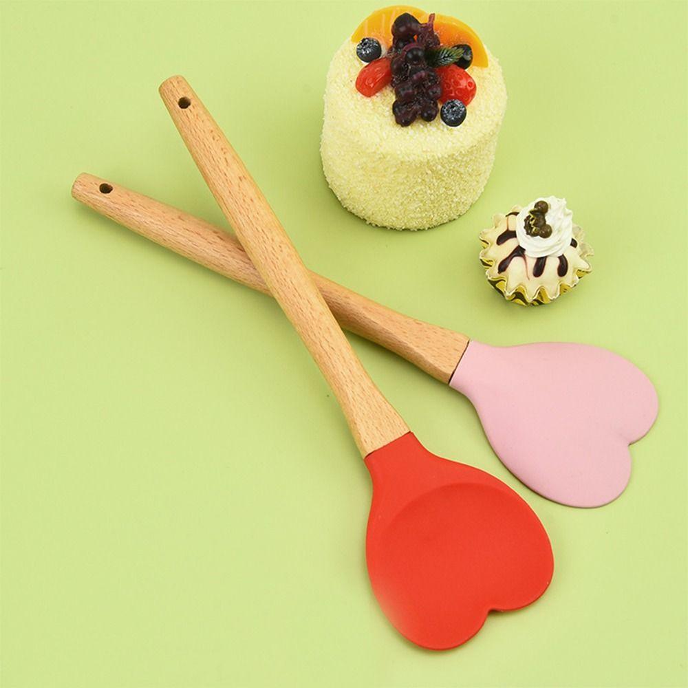 3 Pcs 3 Colours Baking Tool Silicone Cooking Spoons Easy To Use Heart Shaped Spatula  Gift