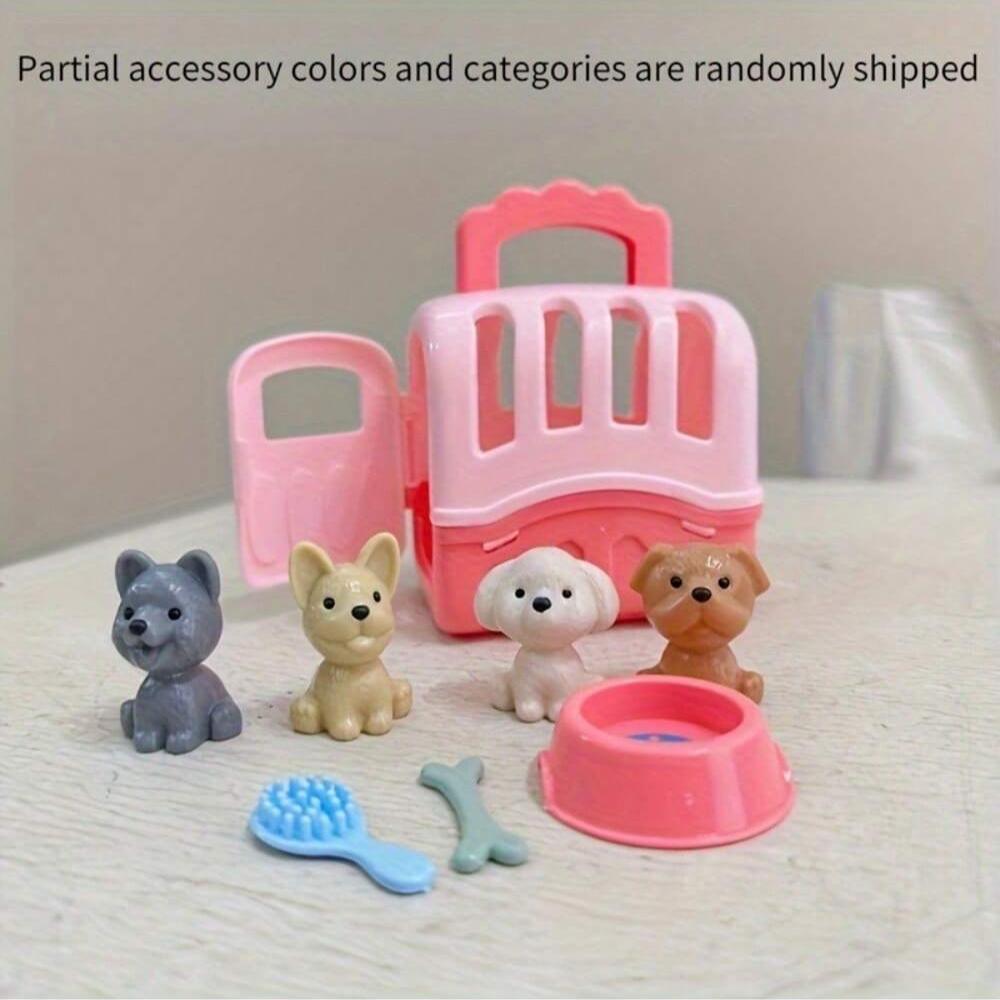 Cute Dog/Bear Pet Basket Family Toys, Dog Cage and Scene Playing Toys, Doll Play House Set - Imaginative Pretend Play Experience