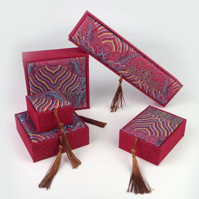 Multicolor Brocade Tassel Gift Box – Brown, Green, Red, Blue, Wave Design Series