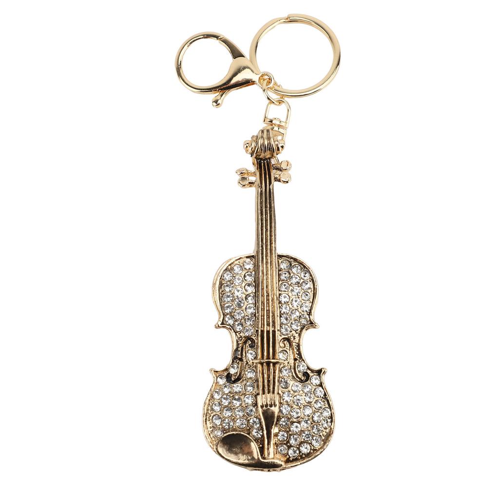 Violin Keychain Rhinestone Musical Instrument Pendant Violin Key Ring Unisex Jewelry Birthday Gift White