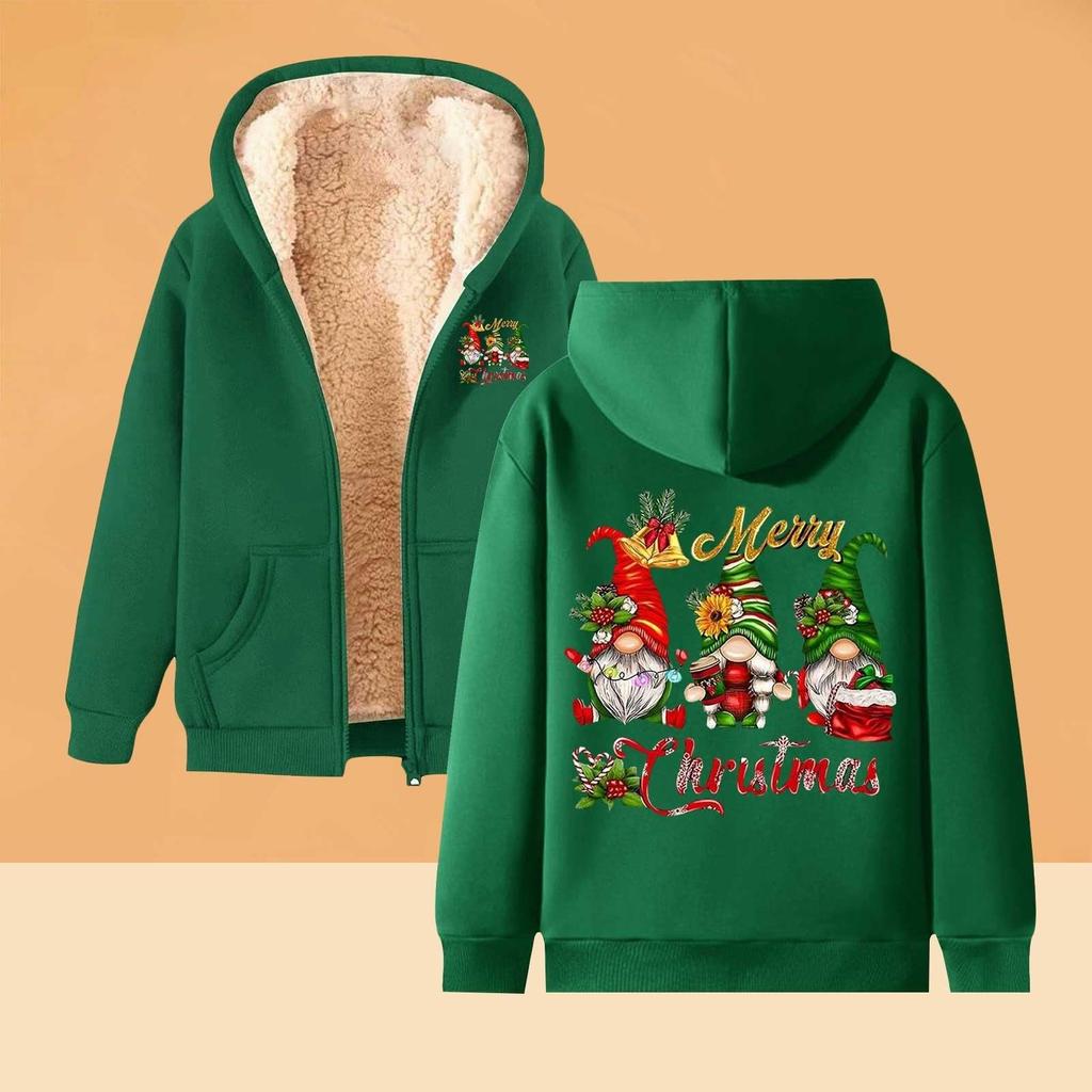 Women's Hooded Plush And Thick Warm Printed Loose Cardigan Jacket