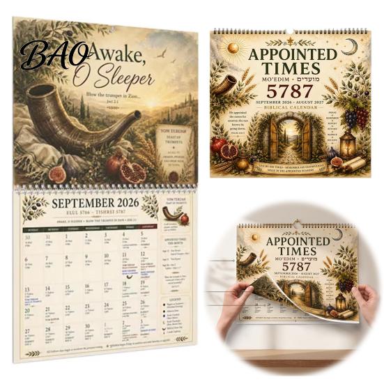 Appointed Times Guide 2026-2027 Wall Calendar, Spiral Bound Scripture Illustrated Calendar with Feast Days Reference Days, Hebrew Dates, Shabbat, Sept