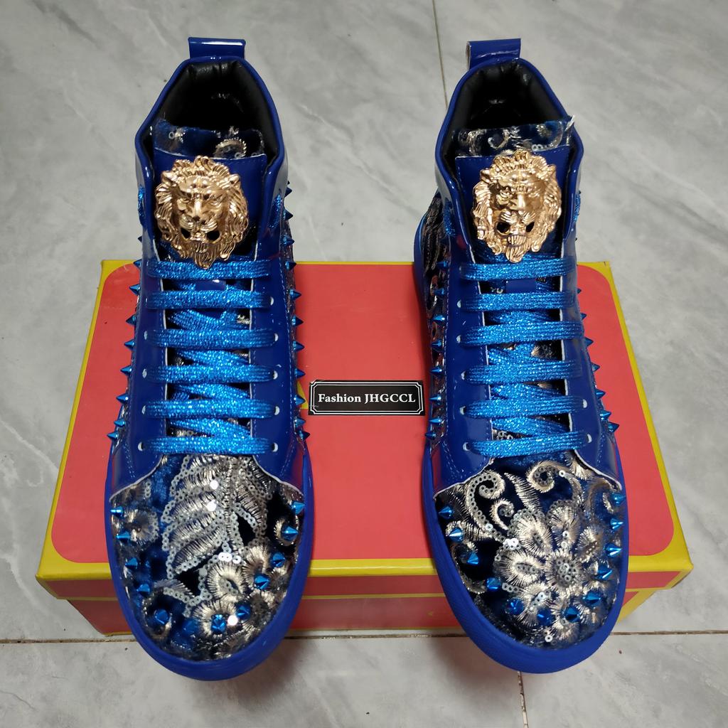 Fashion Men's fashion casual short ankle boots Spring and autumn rivets luxury high top shoes A7