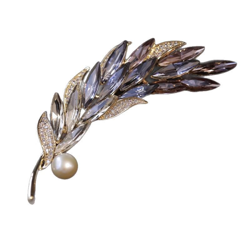Bo Xin Yun Crystal Pearl Wheat Ear Brooch - Elegant Lapel Pin for Suits