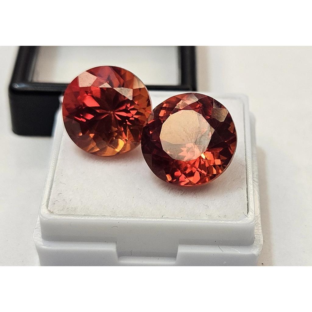 Stunning Natural Padparadscha Sapphire 21-22 Ct Round Cut Pair Loose Gemstone
