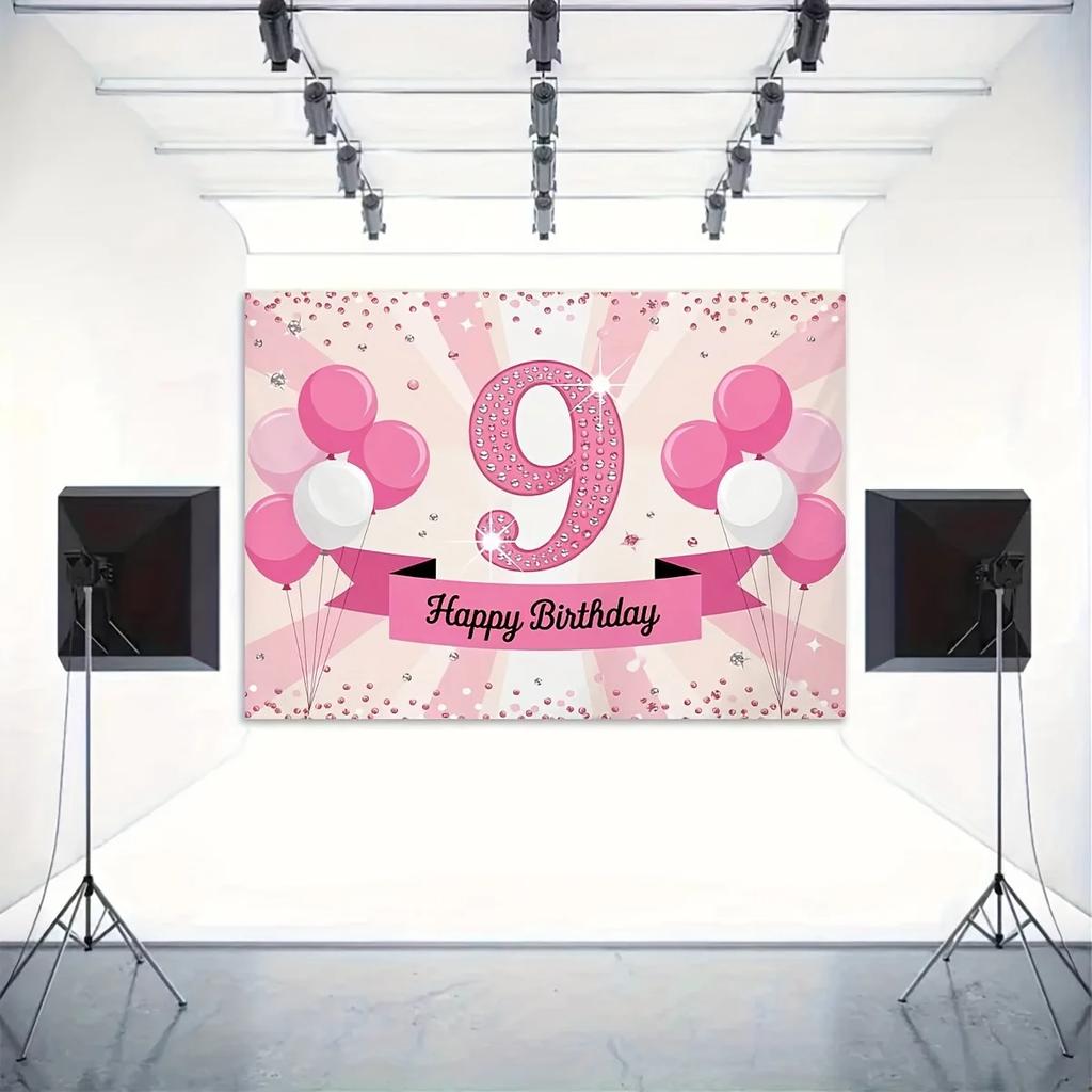 2D planar background banner with a pink-themed "9 Happy Birthday" pattern background fabricDJH