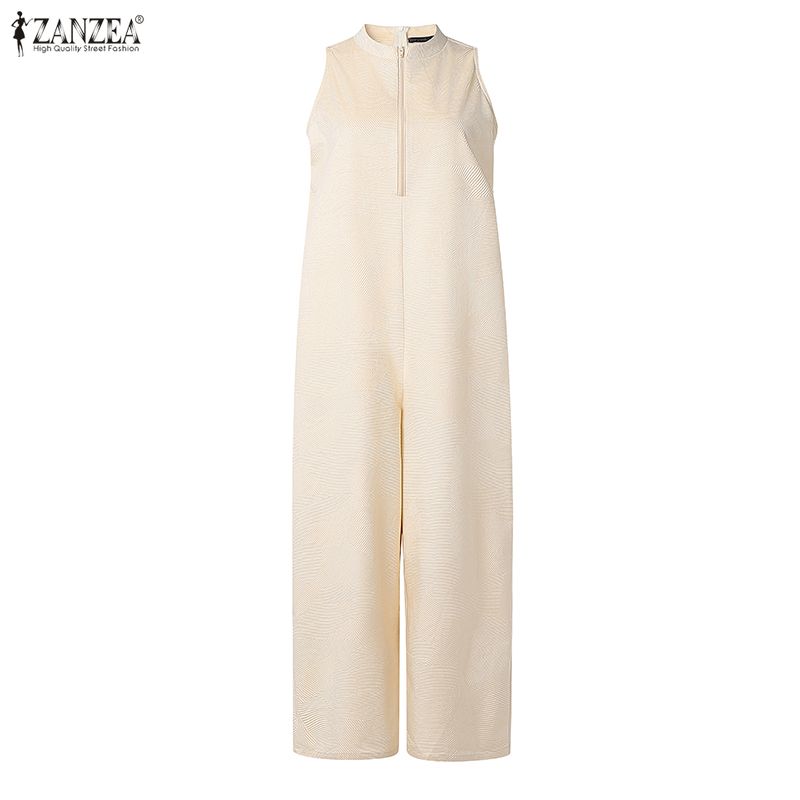 ZANZEA Women Elegant Casual Round Neck Loose Sleeveless Long Jumpsuits