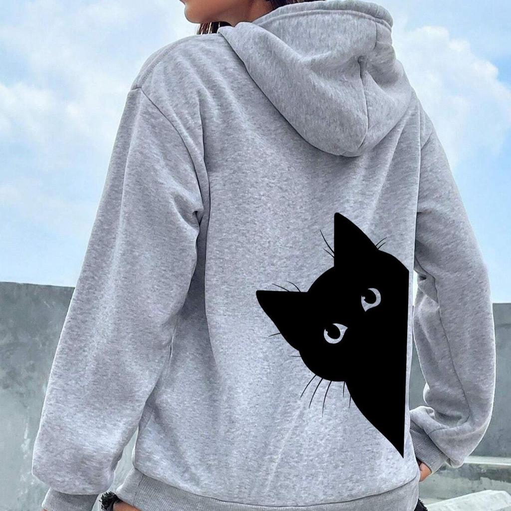 Y2K Cat Print Oversized Women's Hoodie with European and American Letter Design