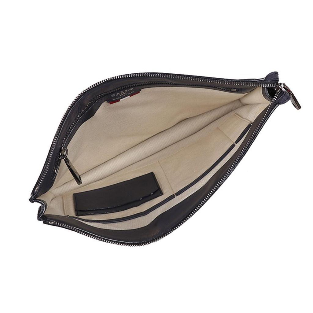 Bally Classic Leather Red And White Striped Commuter Fashion Large Capacity Leather Clutch Men Clutch Deep-Blue 6236781